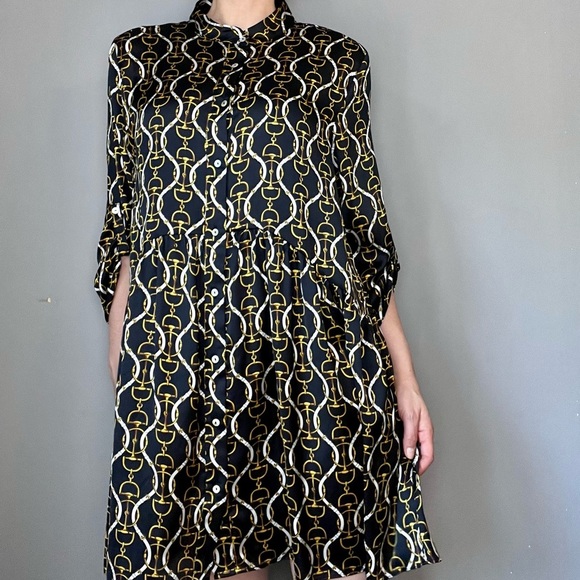 Zara Dresses Zara Black Gold Chainlink Print Flowy Mini Dress